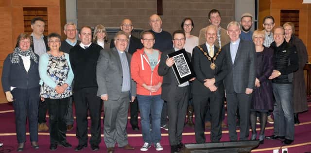 Pictured at the launch of RELENTLESS PRAYER at Trinity Methodist Church on Tuesday 9th February are clergy and church leaders from some of the sixteen churches taking part in the project.  Included is Councillor Thomas Beckett (Mayor of Lisburn & Castlereagh City Council).
