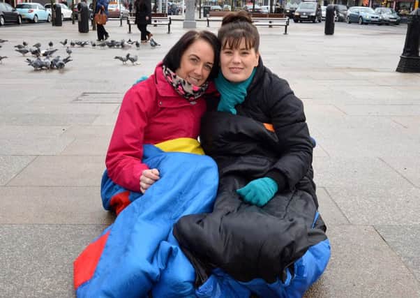 Debbie Webb, left, and Cathy Graham who will be sleeping out  in front of St Mark's Church in aid of homelessness charities. INPT07-206.