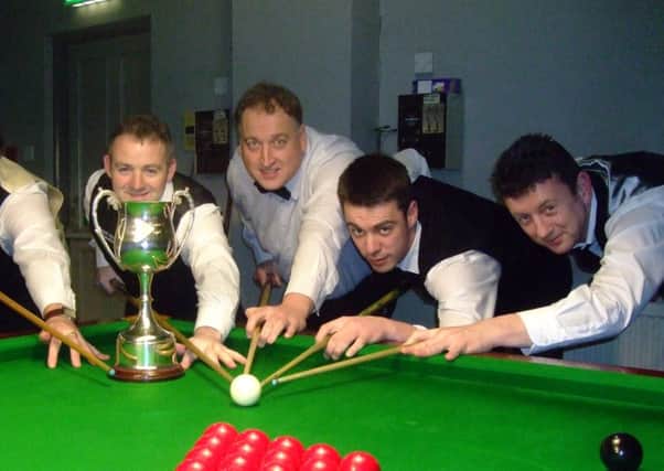 David Hawthorne, Conor Gillespie, Richard Porter, Joe Loughran and Seamus Quinn celebrate success for Green Baize Dolphins in the Wright Cup final.INPT10-170


PTSNOOKER11