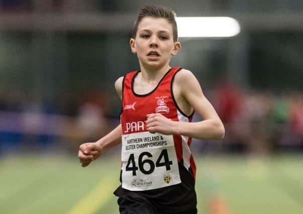 City of Derry Spartans star Oisin Colhoun who won gold medal in 600m at his first indoor track competition in Magherafelt on Saturday.