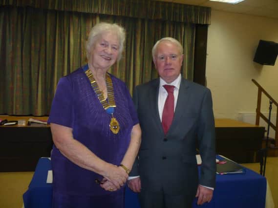 Eileen Mol, President of Broughshane WI, and guest speaker, Lexie Scott, Chairman of Broughshane and District Community Association.