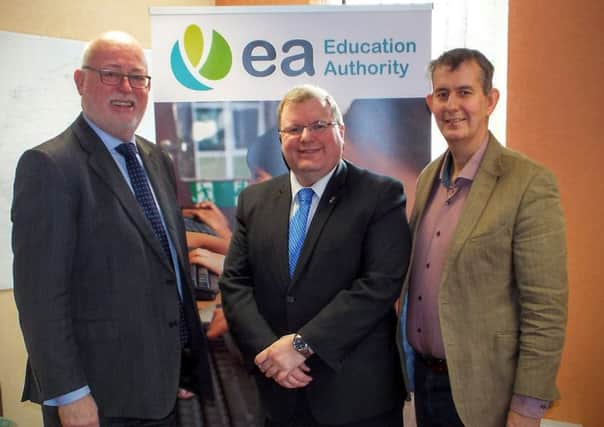 From left: Education authority chief executive Gavin Boyd with Lagan Valley MLAs Jonathan Craig and Edwin Poots.