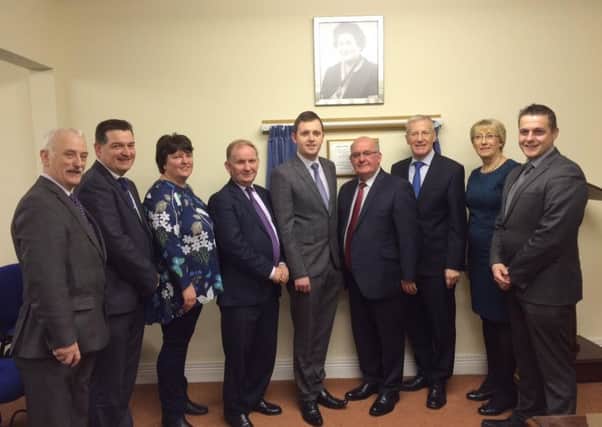 Foyle DUP team members with Lord Hay of Ballyore, Gary Middleton MLA and Gregory Campbell MP.