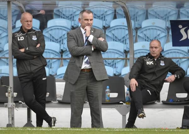 Ballymena United manager Glenn Ferguson and his coaching staff of Lee Doherty and Norman Kelly will soon be making decisions on which players will be retained for next season. Picture: Press Eye.