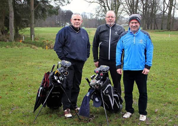 William Kennedy, Mervyn  Lamont and Trevor Alexander pictured during their round at Galgorm Castle Golf Club. INBT 09-811H