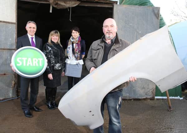 Pictured (L-R) are Gordon Gough, Chief Executive of Enterprise Northern Ireland; Councillor Frances Burton, Chair of the Development Committee at Mid Ulster District Council; Alanna Collins, Business Development Officer at Dungannon Enterprise Agency and Martin Walsh, Owner of Surface Restoration & Blasting Technologies.