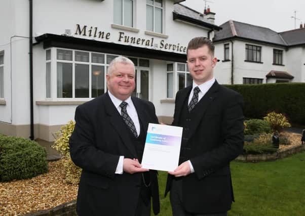Ian and Andrew Milne of Milne Funeral Services have received an Excellence in Customer Care Award from Funeral PLanning Services.