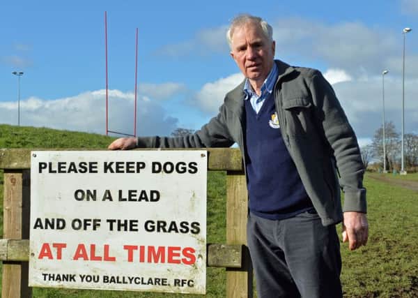 Peter Caldwell, grounds convenor at Ballyclare Rugby Club, has appealed to pet owners to keep their dogs off the club's pitches. INNT 08-006-PSB