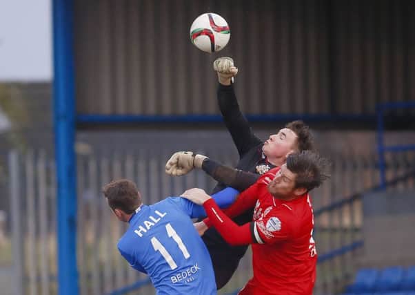 Martin Marron out to punch the clear the danger during his second first-team debut for Portadown. Pic by PressEye Ltd.