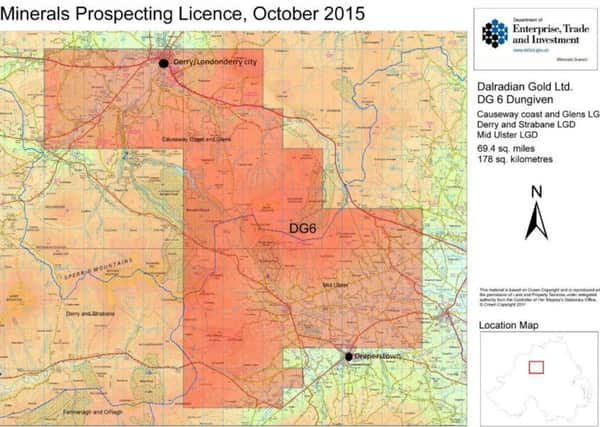 Dalradian Gold has applied for a further prospecting licence in the marked area