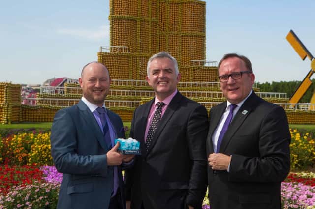 Carrickfergus-based Nectar International Ltd has won a major contract with the Landmark group in Dubai. Enterprise Minister Johnathan Bell (centre) with Simon Waring, managing director, Nectar International and Barry Clarke, Invest Northern Ireland, Head of Territory IMEA. INCT 09-702-CON