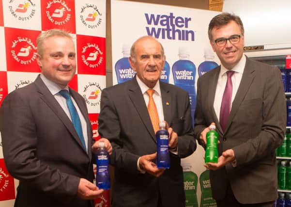 Invest Northern Irelands Chief Executive, Alastair Hamilton (right) is pictured with Peter Geary, Antrim Hills and Colm Mcloughlin, Dubai Duty Free. INNT 09-801CON