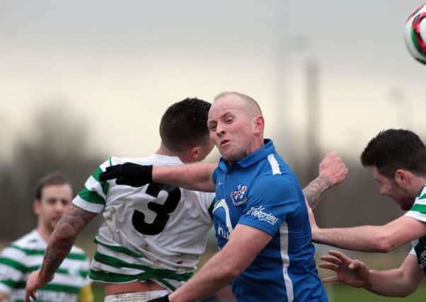 Warner Mullen served Loughgall an an outfield forward and emergency goalkeeper on Saturday against Lurgan Celtic.INPT08-622