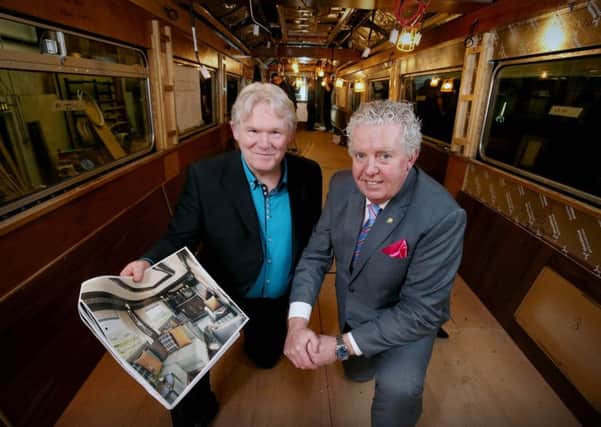 Neil Ward, CEO and Brian McConville, owner of Mivan on board Belmond Grand Hibernian as work begins on the Â£2.5m fit out of Irelands first luxury sleeper train.
