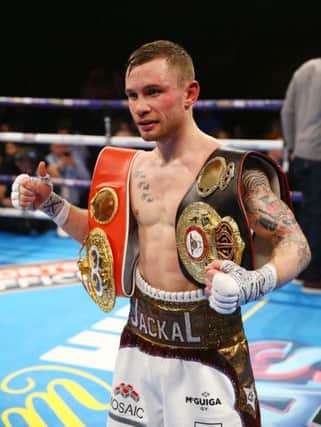 Press Eye - Belfast -  Northern Ireland - 27th February 2016 - Photo by William Cherry

Carl Frampton celebrates defeating Scott Quigg in Saturday nights World Super-Bantamweight unification clash at the Manchester Arena.