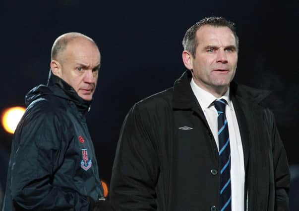 Ballymena United manager Glenn Ferguson (right) and assistant Lee Doherty. Picture: Press Eye.