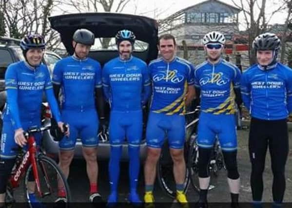 West Down Wheelers riders after the Newry Wheelers race. Left to right: Alistair McCourt, Paul Wilkinson, Andrew Hodgen, David Frizell, Ian Weir and Brandon Douglas.