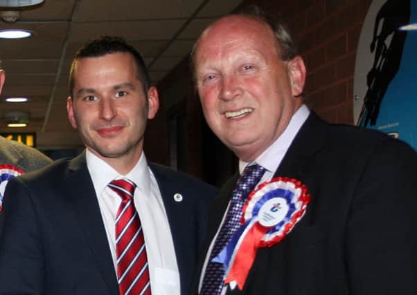 The TUV's Timothy Gaston with party leader Jim Allister.  INBT22-231AC