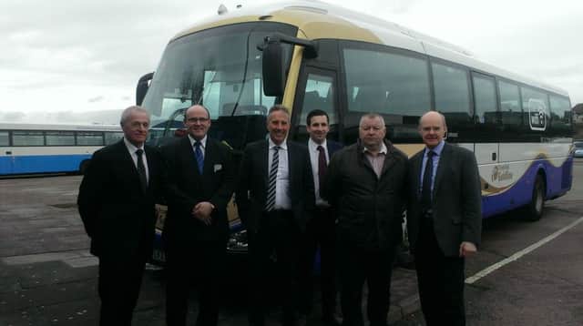 Pictured at the event in Ballymena Bus Station are l-r Trevor Parker, Ballymena Business Improvement District; David Simpson, Translink NI Railways; Ian Paisley MP; John Morgan, Translink Service Delivery Manager; Cllr. Brian Collins and Cllr. Declan OLoan.