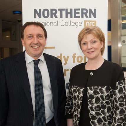 Professor Martin McKinney pictured with Professor Terri Scott, Principal and Chief Executive of Northern Regional College