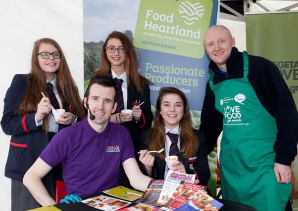 Students from Lurgan Collage with Chef Liam McEvoy and David Philips Councils Recycling Inspector.