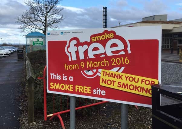 The new smoke free signs at Craigavon Area Hospital. INPT10-026