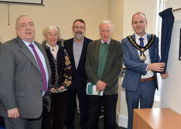Pictured at the official opening of the new ABC community hub are, from left, Joe Garvey, chairman of ABC Community Network; Miss Rosalind Hadden, of the Magharee Trust; John McGuinness, director, ABC; Tom Hadden, Magharee Trust, and Mayor of Armagh City, Banbridge and Craigavon Borough Council, Councillor Darryn Causby. INPT10-211.