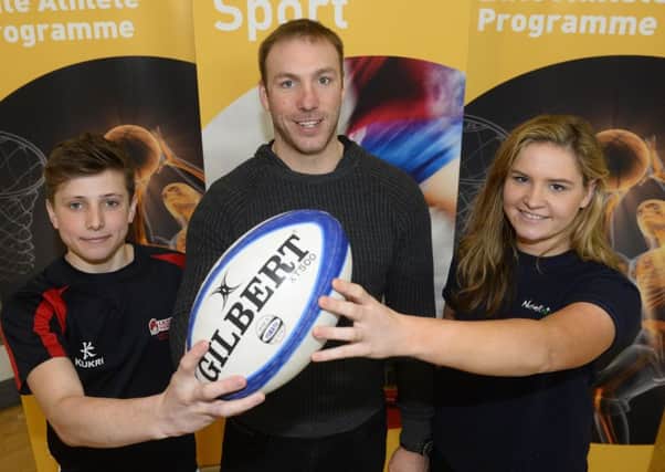 Stephen Ferris with SERC Sport students Jessica Copeland and Spencer Pinnion.