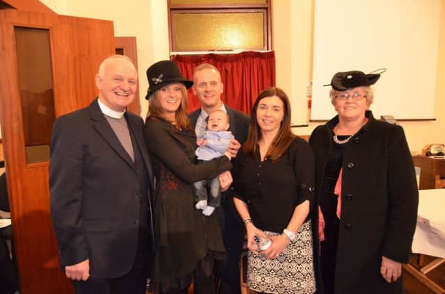 Jacob with granny and granda, Rev. William and Mrs McCrea, aunt Sharon, and mum and dad, Rev Stephen and Mrs McCrea. INCT 10-708-CON