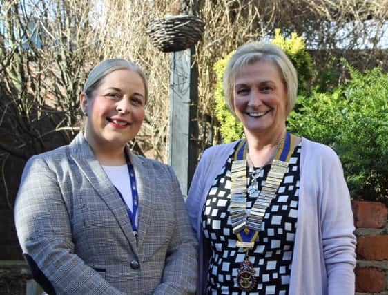 Karen Morrison (left), a member of the Information and Communications team at the European Commission in Belfast, with Brenda Houston, president of  Carrickfergus Rotary Club. INCT 10-751-CON