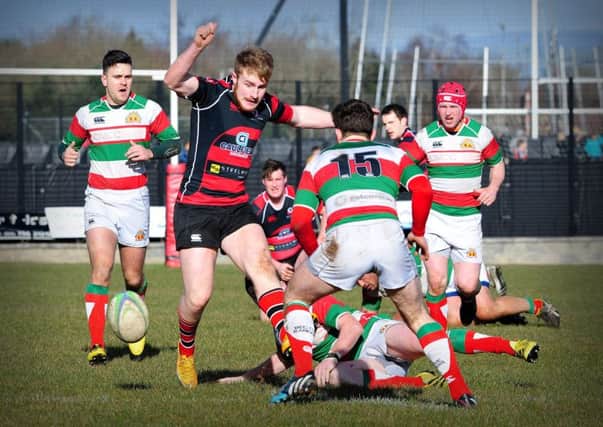 Rainey's Josh Lees kicks the ball forward during Saturday's AIL clash with Bective Rangers at Hatrick Park.INMM1016-386