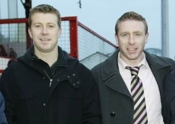 Pat McGibbon and Vinny Arkins during a previous appearance by former Ports players at Shamrock Park.
