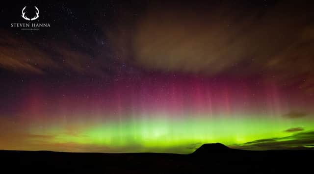 Local photographer Steven Hanna snapped this stunning shot of Sunday nights aurora display behind Slemish. (Pic by Steven Hanna).