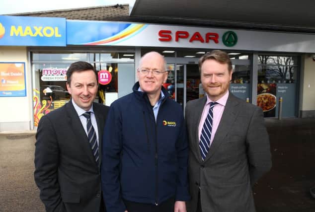 Pictured at the Scarva Road Maxol Station in Banbridge is Maxol Group General Manager and CEO in waiting, Brian Donaldson, independent licensee of Scarva Road, Terry Mulkerns and Maxol NI Retail Manager, Kevin Paterson. Kelvin Boyes / Press Eye