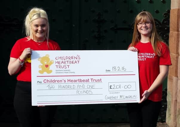 Courtney McLaughlin presents Â£201 to Lynn Cowan from Childrens Heartbeat Trust. INLT 11-627-CON