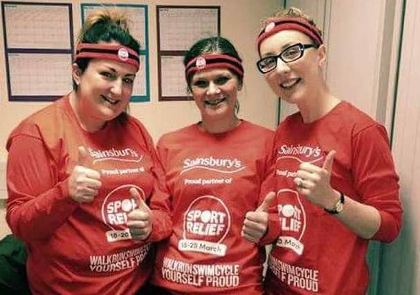 Louise Dempster, Anne Patterson and Hannah Park supporting Sport Relief.  INCT 11-720-CON