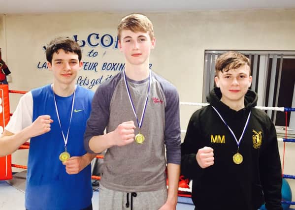 Larne ABC's Kane Marshall, Euan McConnell and Matthew McIlroy. INLT 10-939-CON