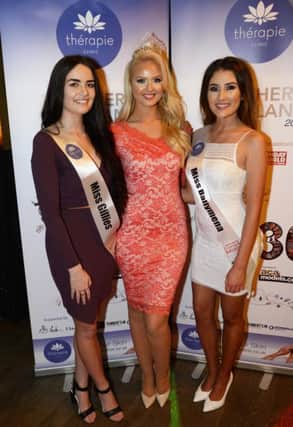 Pictured at the Therapie Miss Northern Ireland Ballymena heat held at Gillies Bar, Galgorm Resort & Spa, were (left to right) Toni Gregg, Miss Gillies, Leanne McDowell, current Therapie Miss Northern Ireland and Gabrielle Morrison, Miss Ballymena.