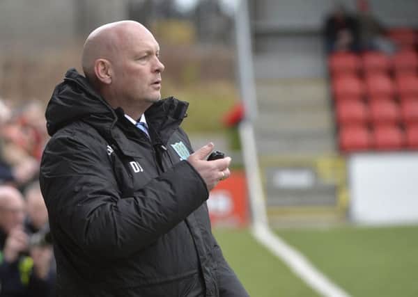 David Jeffrey watches the play intently during his first game in charge of Ballymena United. Picture: Stephen Hamilton/Press Eye.