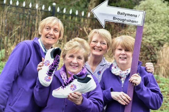 Muriel Barr and Rosemary Moore from the Ballymena Hospice Support Group join Northern Ireland Hospice Nurse Alison Walsh and Vice-President Olivia Nash to launch the 2016 Hospice Walk in Ballymena. Taking place on Saturday, May 14. (Submitted Picture).