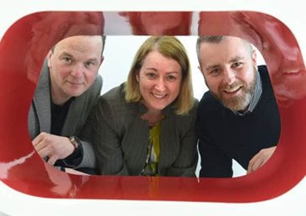 Stephen Richmond and Paul Elliott from Zespoke Design with Invest NIs Western Regional Manager Mary Gormley