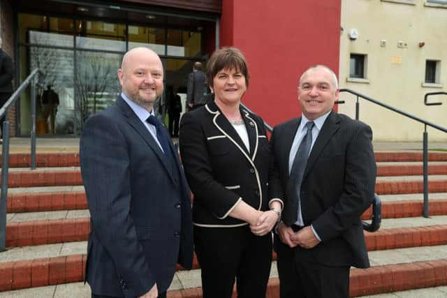 Philip Dean (Resurgam Trust Chairman), First Minister Arlene Foster and Adrian Bird (Resurgam Trust, Trust Director)