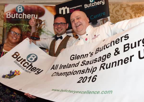 Rhonda Montgomery (CEO) of Butchery Excellence Ireland, Glenn McDowell from Glenns Butchers, Limavady and Chief Judge Sean Owens