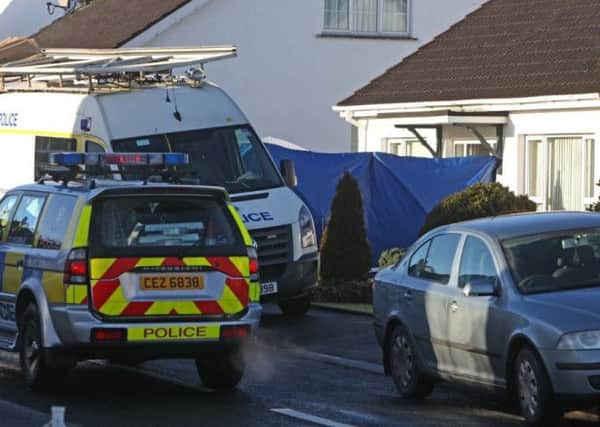 Police and forensic officers at the scene of the fatal stabbing at Carnvale in Ballymena in January 2013.