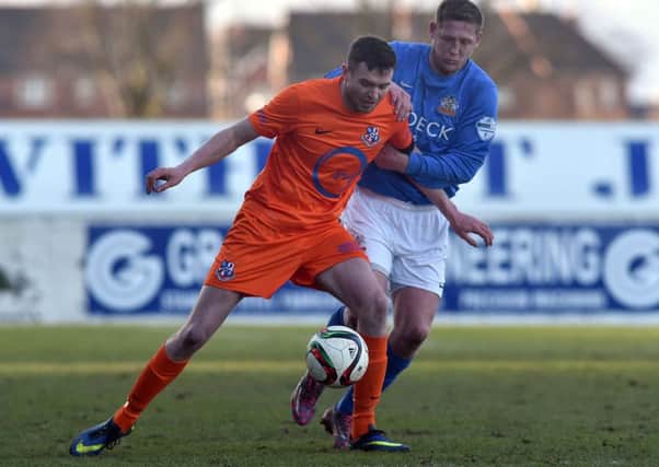 Daniel Ryan (left) during Loughgall's recent Irish Cup test against Glenavon. Pic by PressEye Ltd.