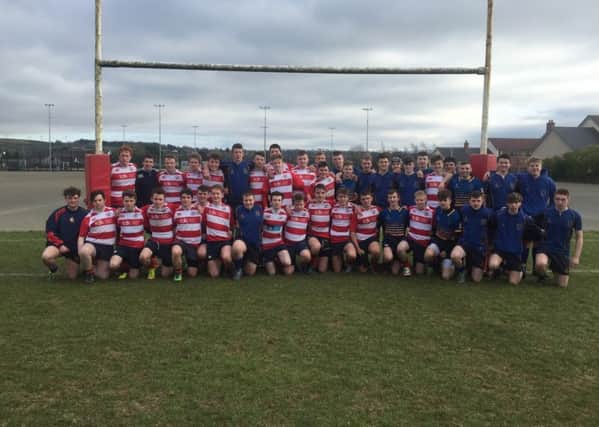The Ballyclare High and Ballyclare Secondary School squads after Wednesday's Ulster Schools' Plate final. INLT 12-903-CON
