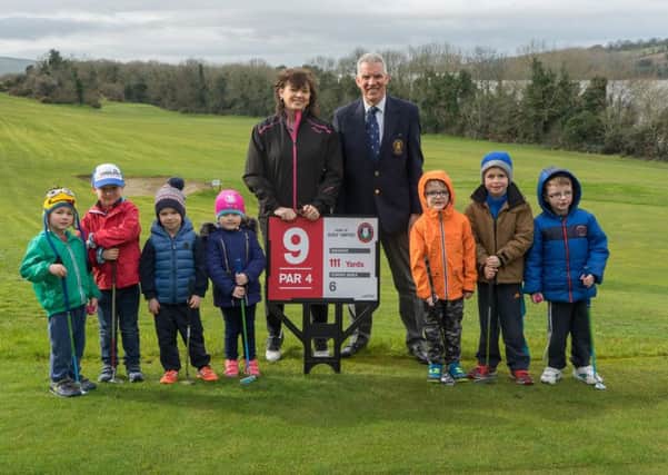 Pictured are City of Derry Club Captain Clive Brolly, Dolores OReilly of Golf United and some of the City of Derry Golf Clubs U7s group at the launch of the new child/beginner friendly tees which are being installed on the clubs 9 hole course.