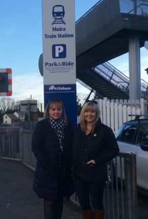DRD Minister Michelle McIlveen with Brenda Hale MLA at Moira railway station.
