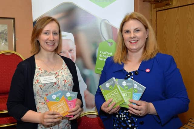 Jill Campbell, (left) from Maggies Working Kitchen, with Sharon Machala, from Food NI (Taste of Ulster), at the Meet the Buyer event in Carrickfergus Town Hall. INCT 10-004-PSB