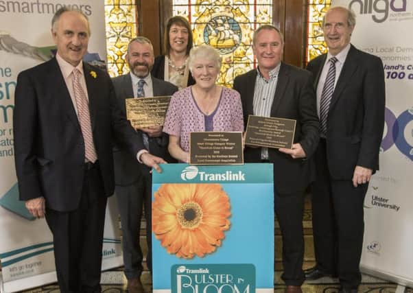 Celebrating success at the Translink Ulster in Bloom Awards are l-r Bernard Mitchell, Translink Board Member, Noel Mitchell, Armagh City, Banbridge & Craigavon Borough Council, Alderman Freda Donnelly, NI Local Government Association Executive Member, Hazel Guiney, Charlestown in Bloom (Winner of the Small Village Award), Cllr Declan McAlinden, Armagh City, Banbridge & Craigavon Borough Council and Alderman Arnold Hatch, Vice President, NI Local Government Association.
